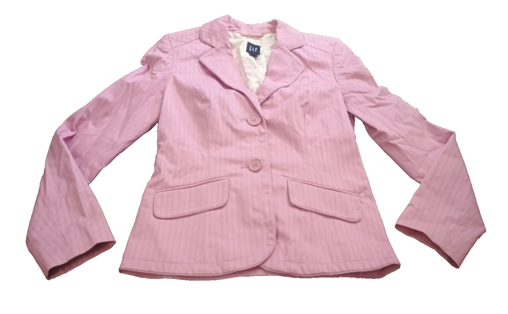Vtg Gap Stretch Bubblegum Pink Striped 2 Button Blazer Jacket Floral Lining 2